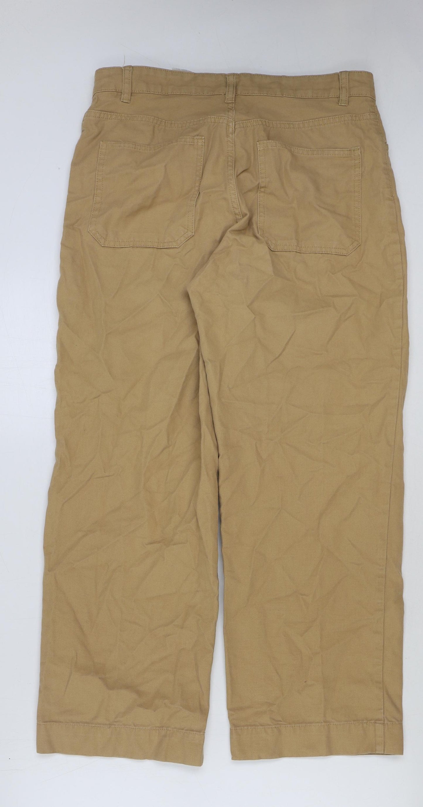 Monki Womens Beige Cotton Trousers Size 14 L27 in Regular Button