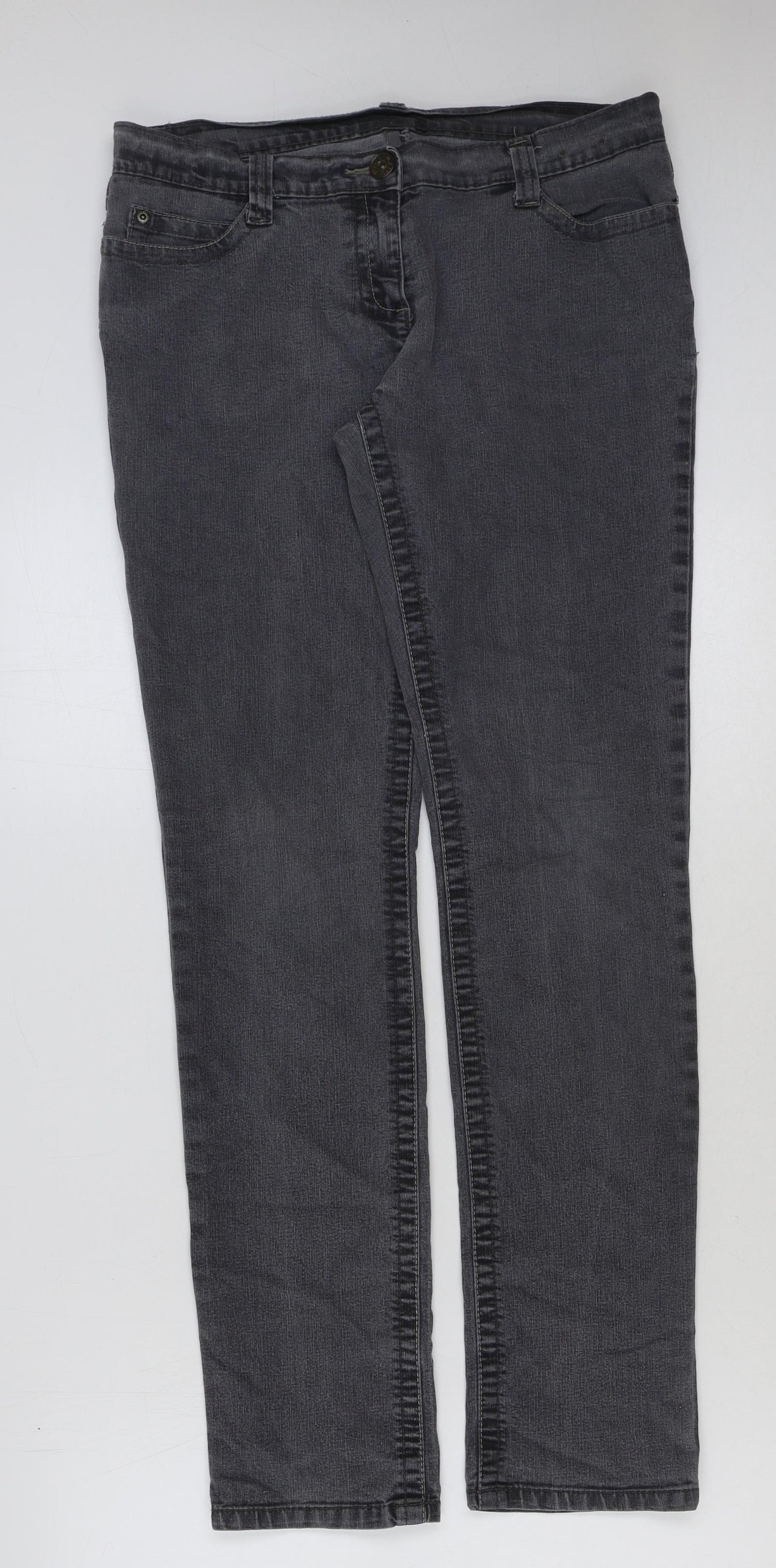 George Womens Grey Cotton Straight Jeans Size 12 L30 in Regular Button