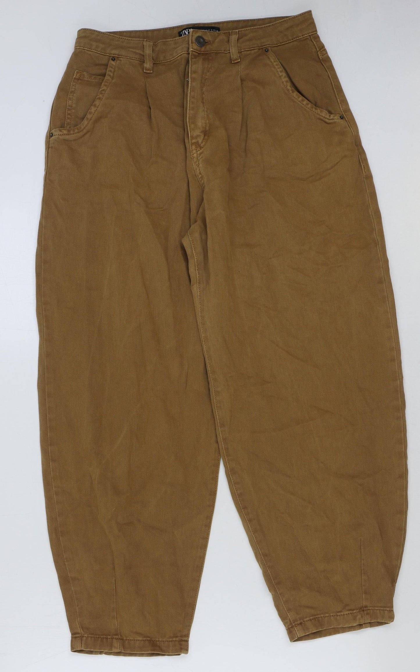 Zara Womens Beige Cotton Mom Jeans Size 12 L27 in Regular Button