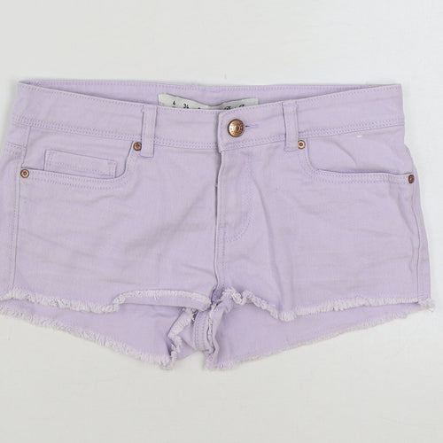 Denim & Co. Womens Purple Cotton Hot Pants Shorts Size 6 Regular Button