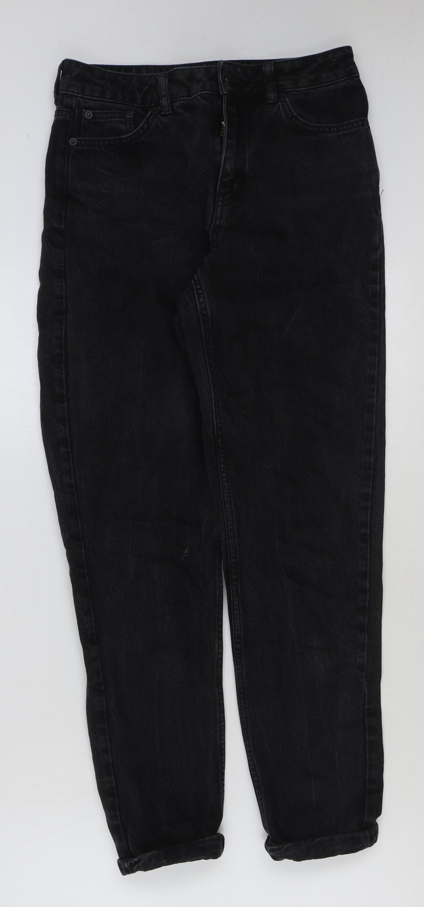 Topshop Mens Black Cotton Straight Jeans Size 28 in L34 in Regular Button