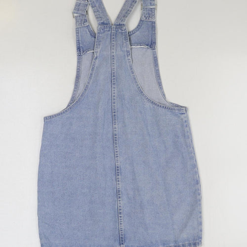 Denim & Co. Womens Blue Cotton Pinafore/Dungaree Dress Size 8 Square Neck Buckle