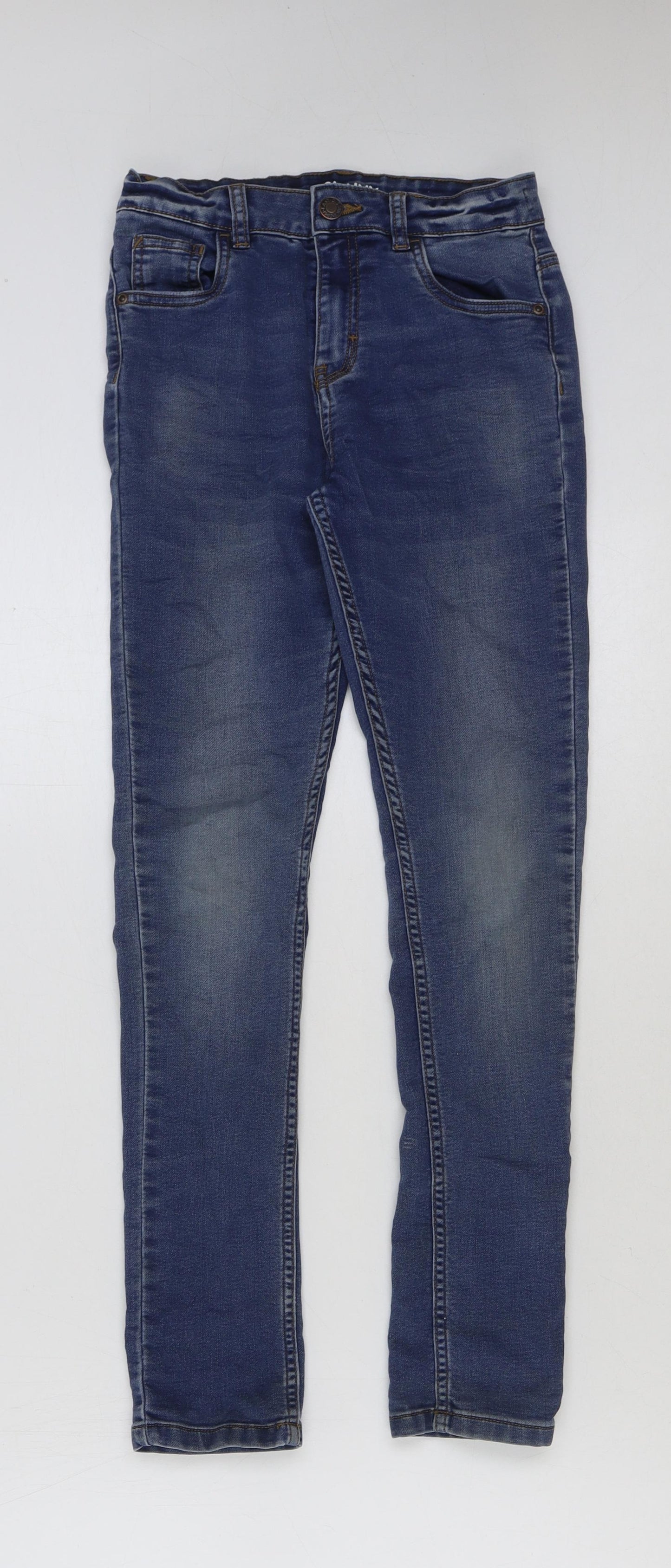 M&Co Girls Blue Cotton Skinny Jeans Size 9-10 Years Regular Button