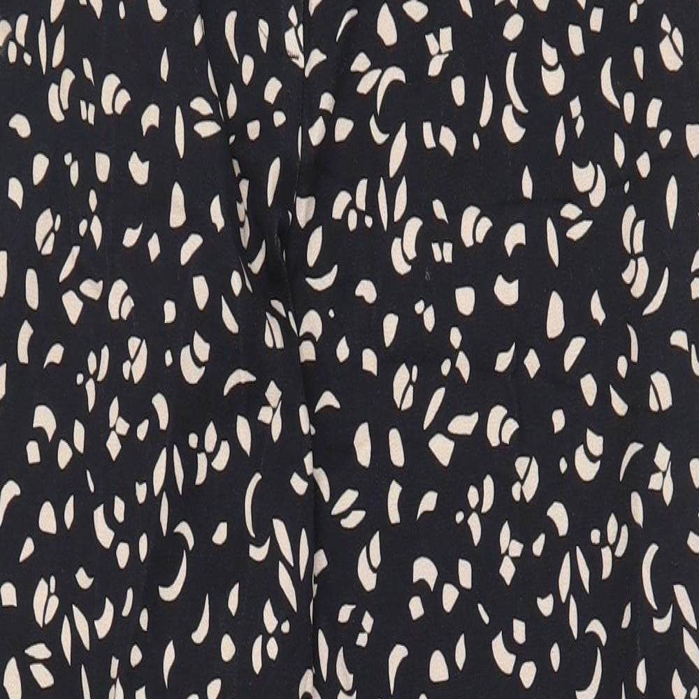 Marks and Spencer Womens Black Geometric Viscose Trousers Size 12 L27 in Regular Zip