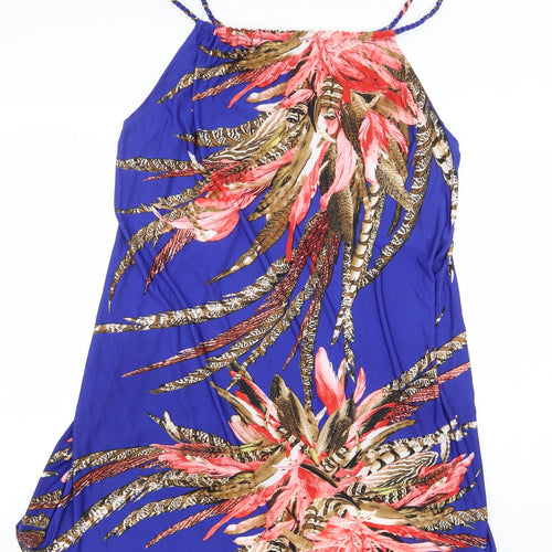 Preworn Womens Blue Geometric Polyester Camisole Tank Size L Boat Neck
