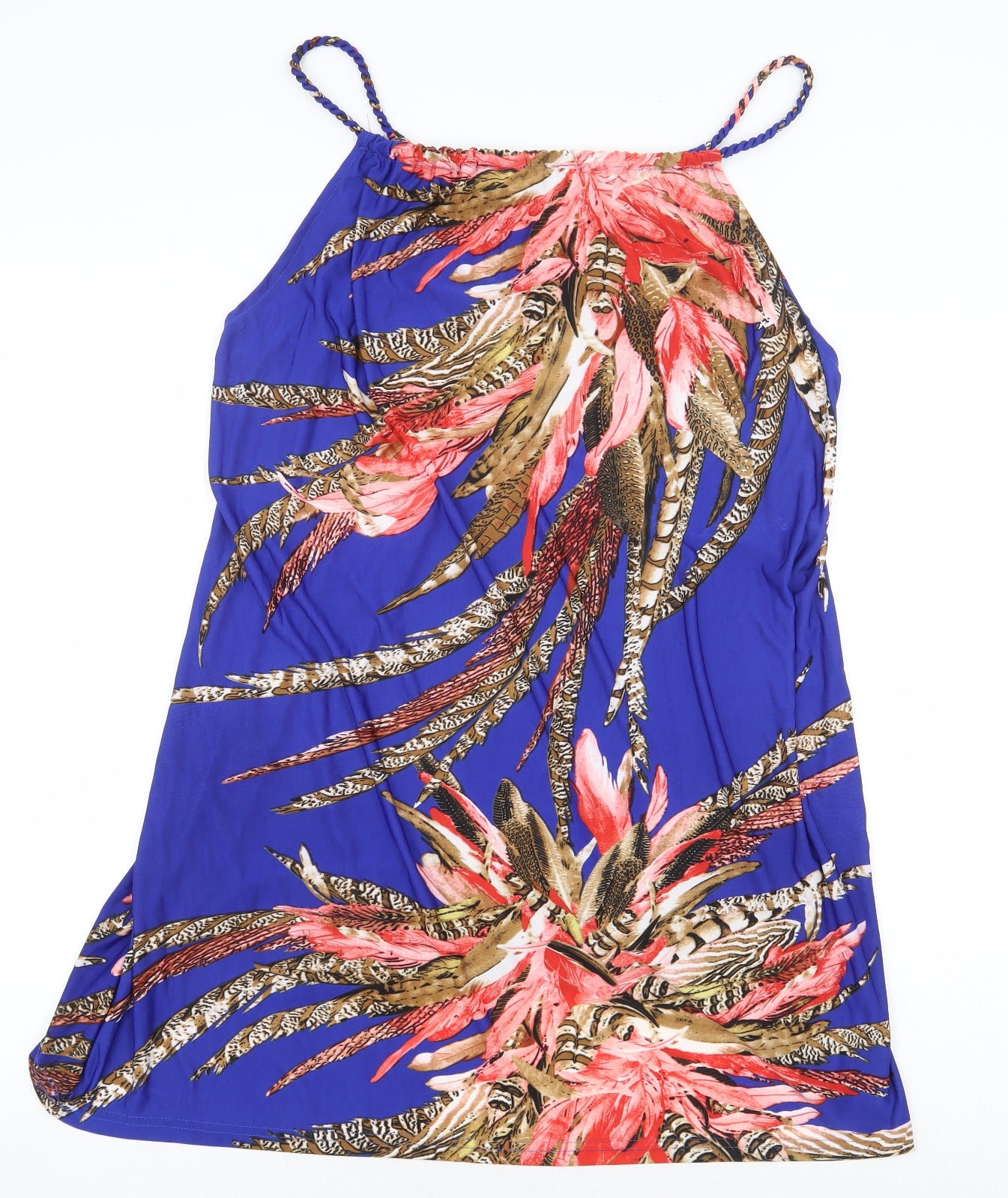 Preworn Womens Blue Geometric Polyester Camisole Tank Size L Boat Neck