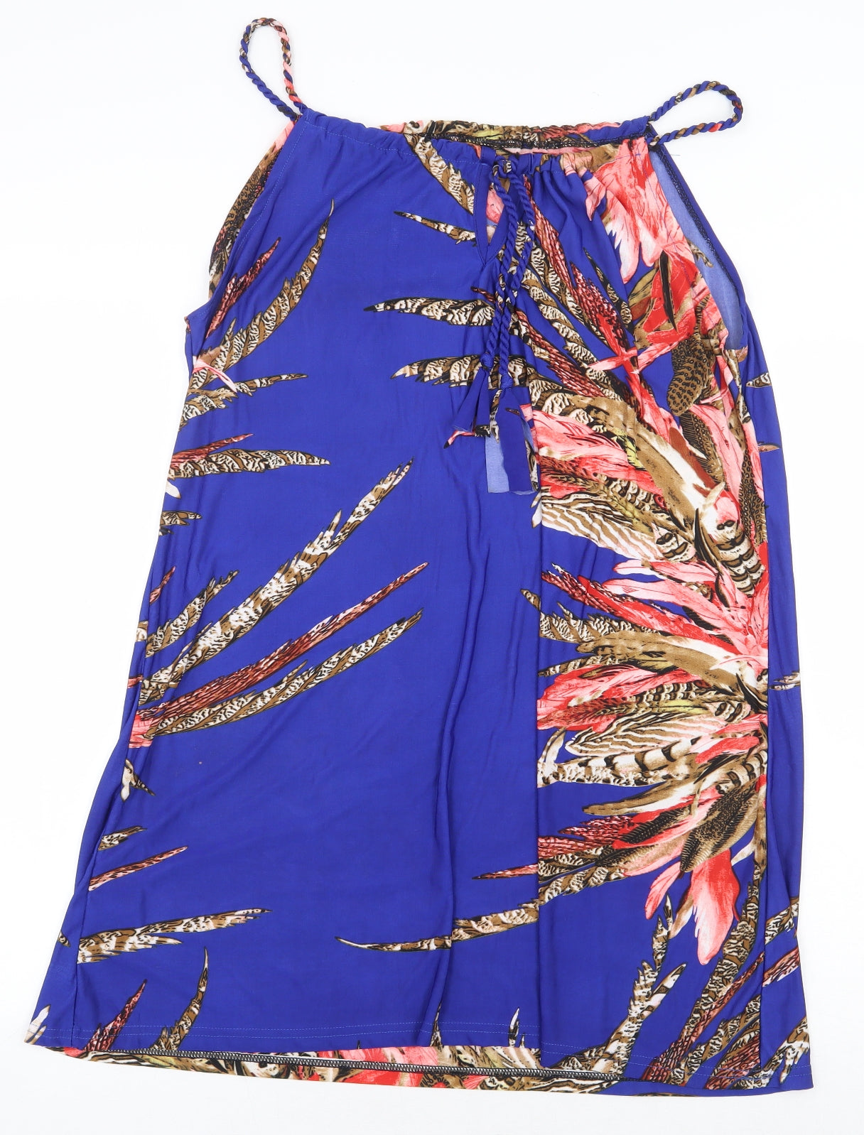 Preworn Womens Blue Geometric Polyester Camisole Tank Size L Boat Neck