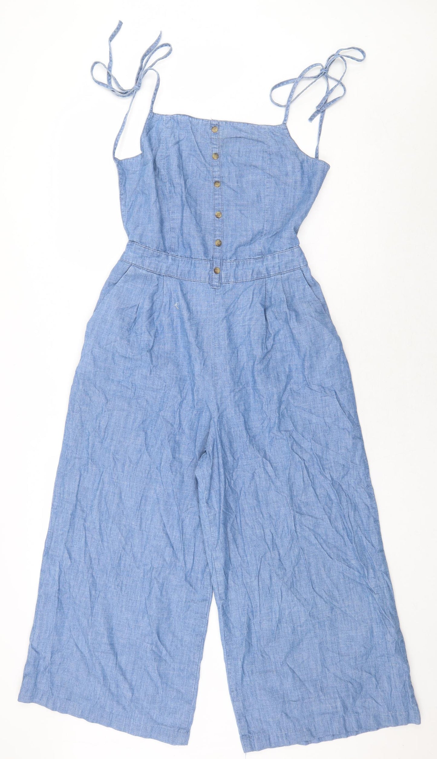 Pull&Bear Womens Blue 100% Cotton Dungaree One-Piece Size M Tie