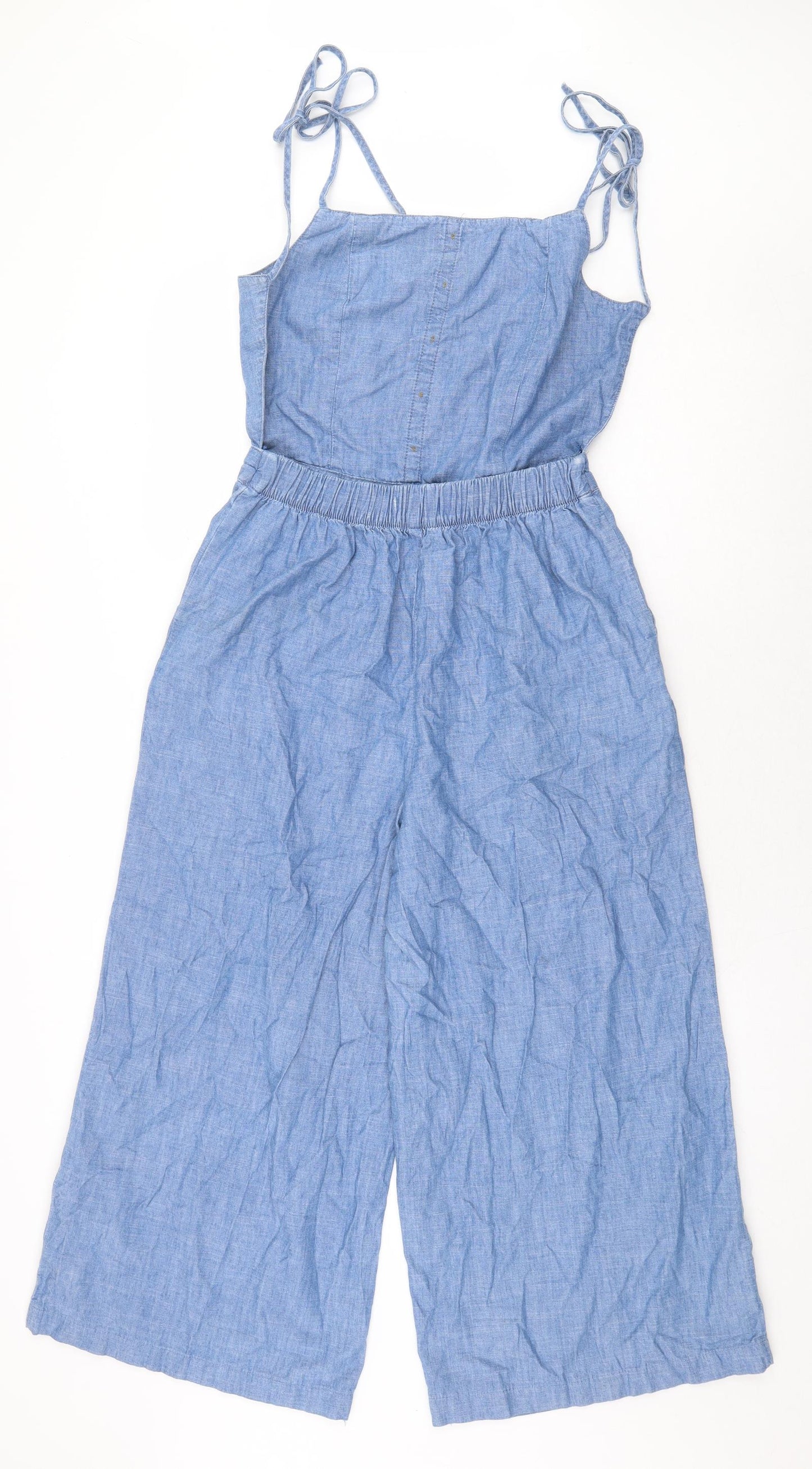 Pull&Bear Womens Blue 100% Cotton Dungaree One-Piece Size M Tie