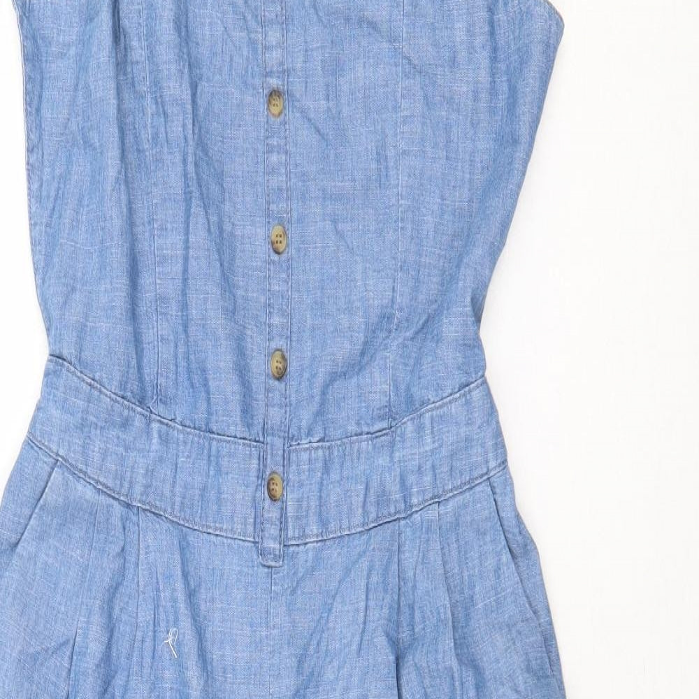 Pull&Bear Womens Blue 100% Cotton Dungaree One-Piece Size M Tie