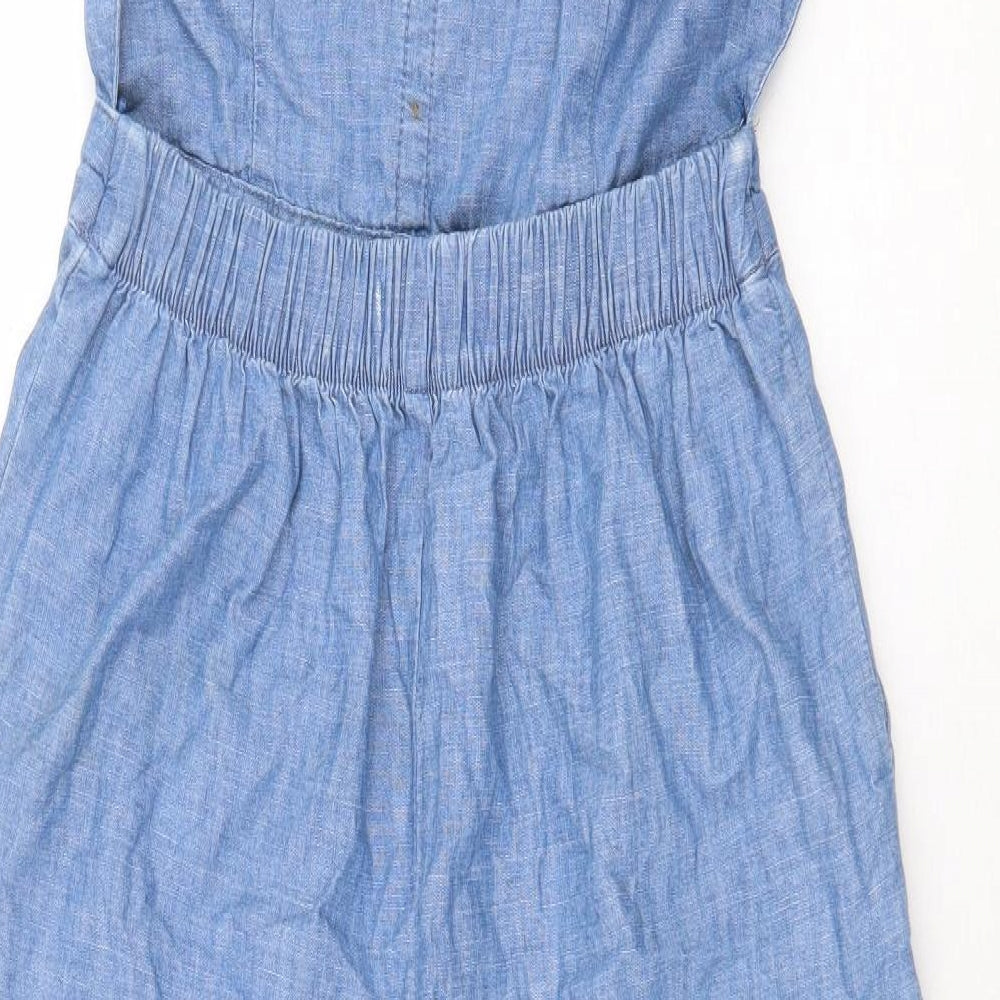 Pull&Bear Womens Blue 100% Cotton Dungaree One-Piece Size M Tie
