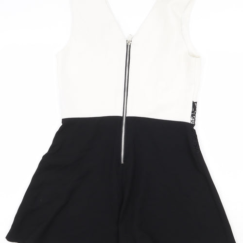 Lipsy Womens White Colourblock Polyester Playsuit One-Piece Size 12 Zip - Lace Detail