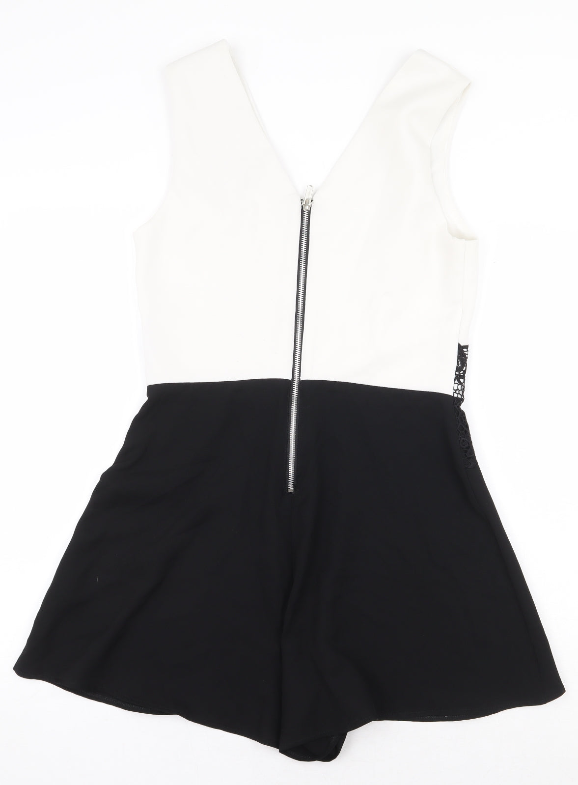 Lipsy Womens White Colourblock Polyester Playsuit One-Piece Size 12 Zip - Lace Detail