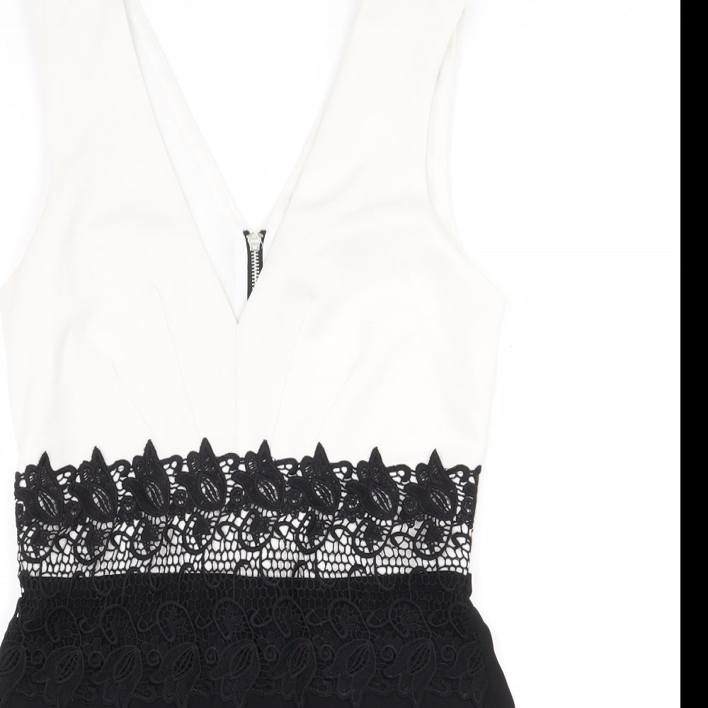 Lipsy Womens White Colourblock Polyester Playsuit One-Piece Size 12 Zip - Lace Detail