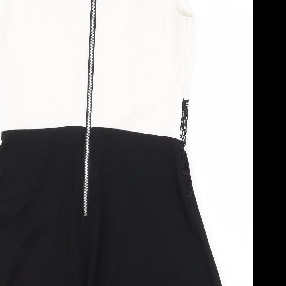 Lipsy Womens White Colourblock Polyester Playsuit One-Piece Size 12 Zip - Lace Detail