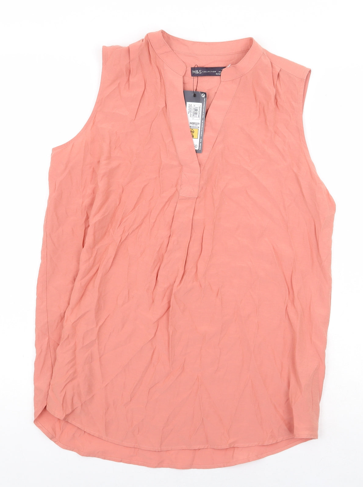 Marks and Spencer Womens Pink Viscose Basic Blouse Size 10 V-Neck