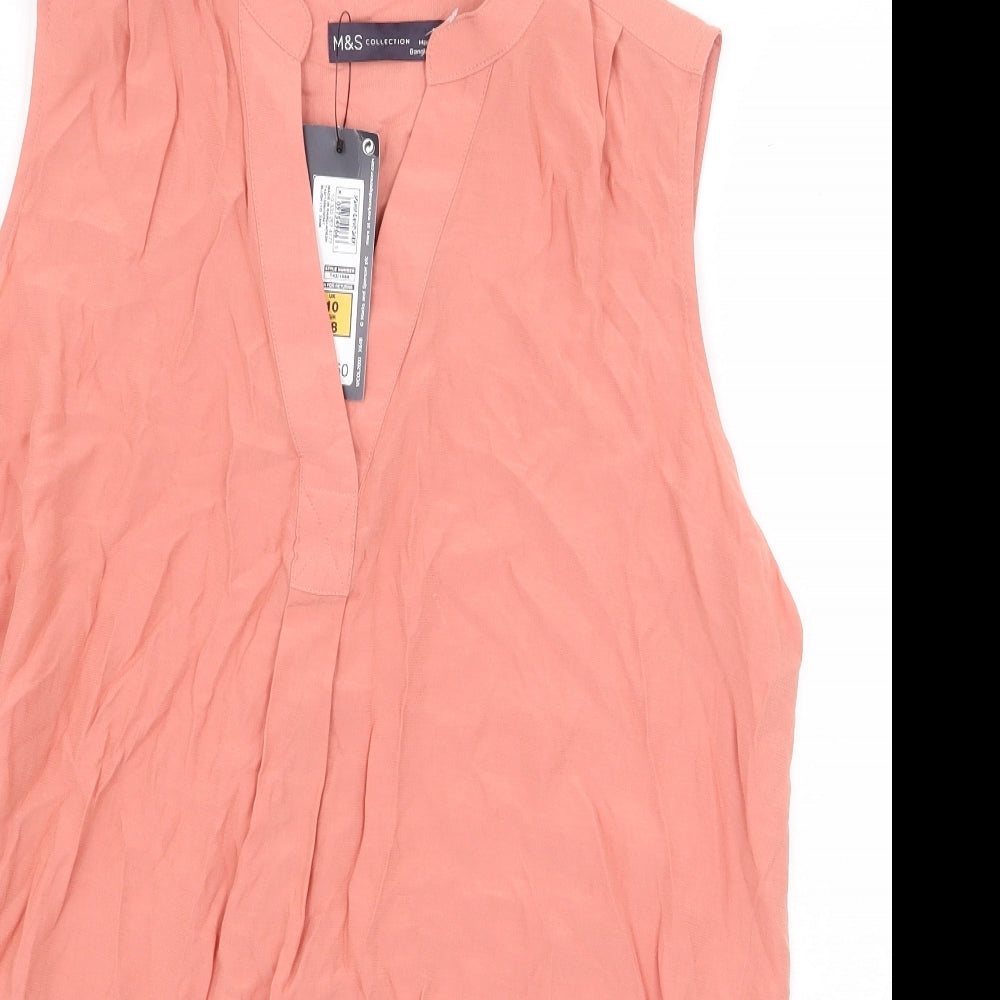 Marks and Spencer Womens Pink Viscose Basic Blouse Size 10 V-Neck