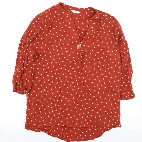 Papaya Womens Orange Polka Dot Viscose Basic Blouse Size 8 V-Neck