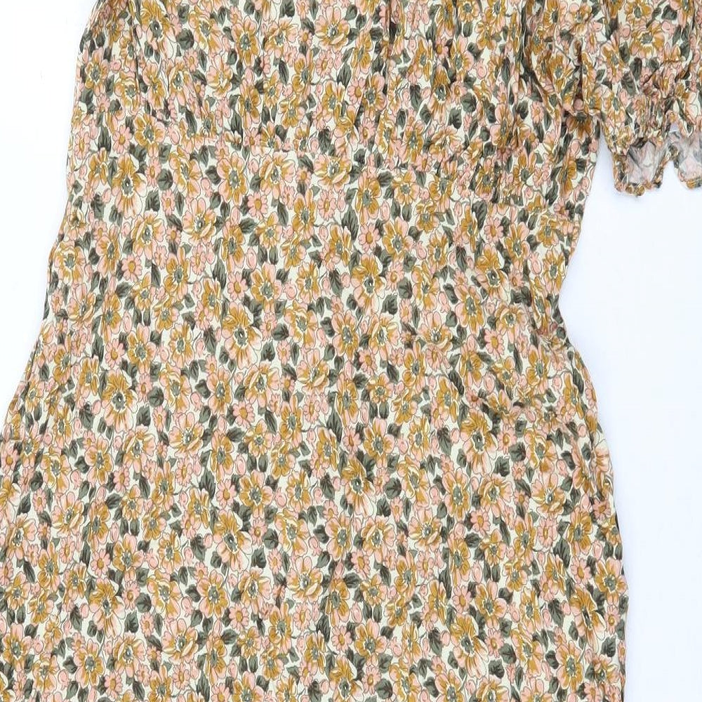 TU Womens Yellow Floral Viscose Shirt Dress Size 14 Collared Button - Slit