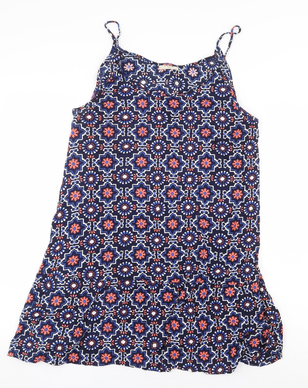 Papaya Womens Blue Geometric Viscose Basic Tank Size 14 Boat Neck