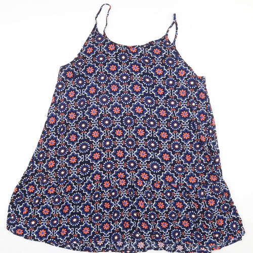 Papaya Womens Blue Geometric Viscose Basic Tank Size 14 Boat Neck