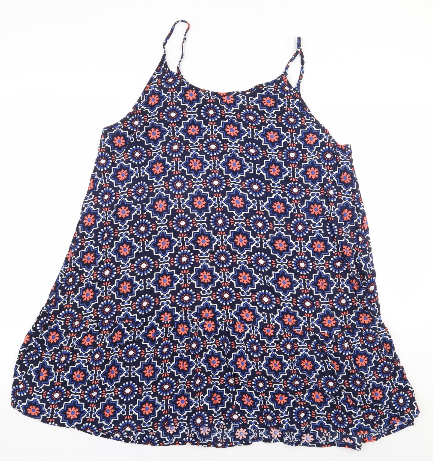 Papaya Womens Blue Geometric Viscose Basic Tank Size 14 Boat Neck