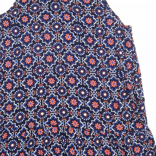 Papaya Womens Blue Geometric Viscose Basic Tank Size 14 Boat Neck