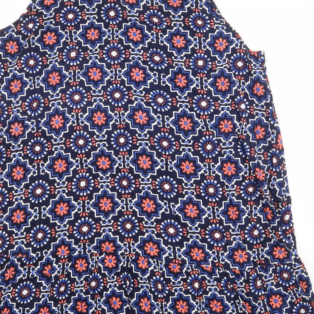 Papaya Womens Blue Geometric Viscose Basic Tank Size 14 Boat Neck