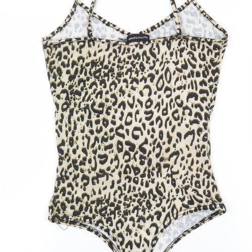 PRETTYLITTLETHING Womens Beige Animal Print Polyester Bodysuit One-Piece Size 8 Snap - Cheetah Print