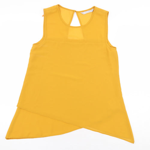 Debenhams Womens Yellow Polyester Basic Blouse Size 8 Boat Neck