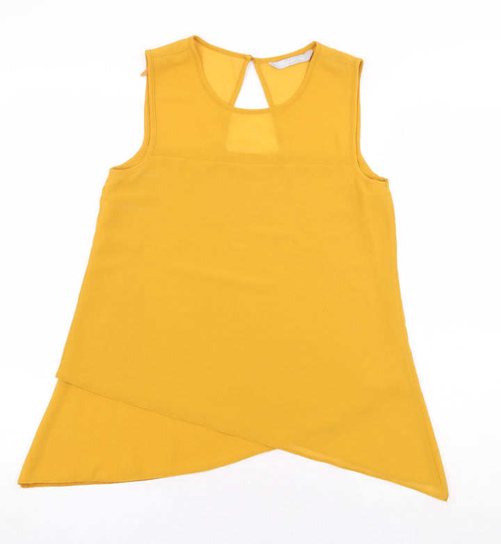 Debenhams Womens Yellow Polyester Basic Blouse Size 8 Boat Neck