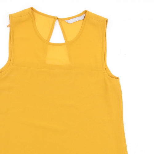 Debenhams Womens Yellow Polyester Basic Blouse Size 8 Boat Neck