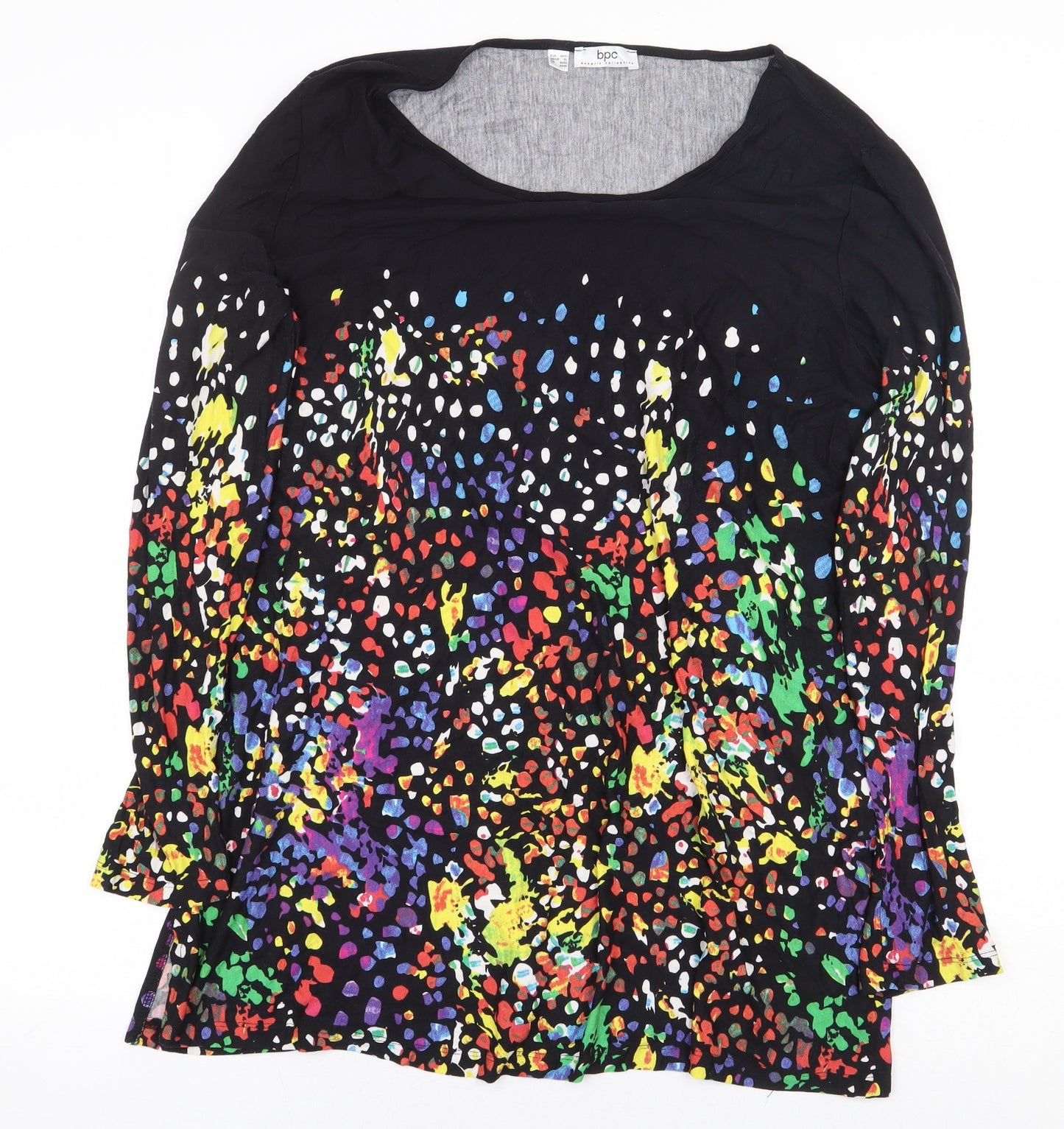 bonprix Womens Black Geometric Viscose Basic T-Shirt Size XL Boat Neck