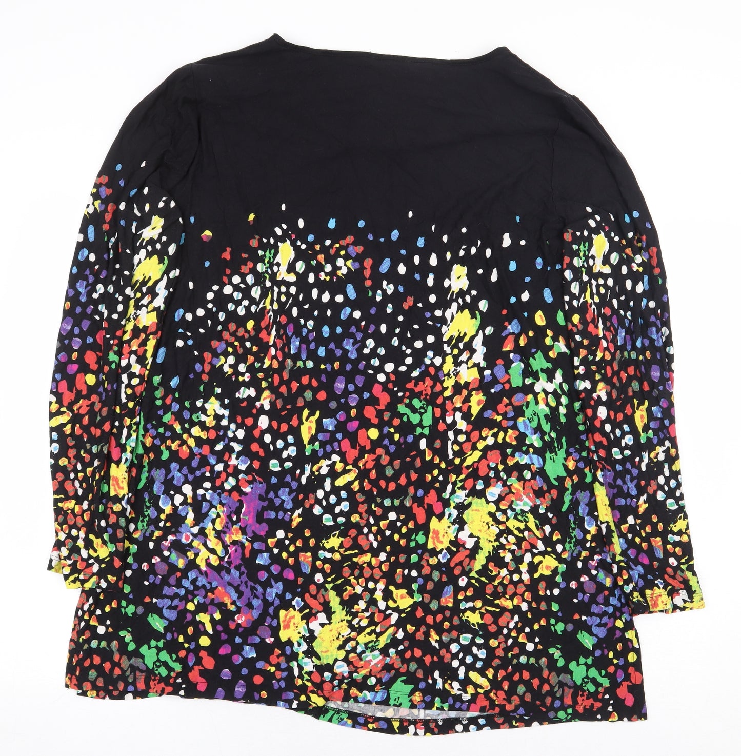 bonprix Womens Black Geometric Viscose Basic T-Shirt Size XL Boat Neck