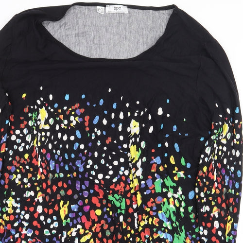 bonprix Womens Black Geometric Viscose Basic T-Shirt Size XL Boat Neck