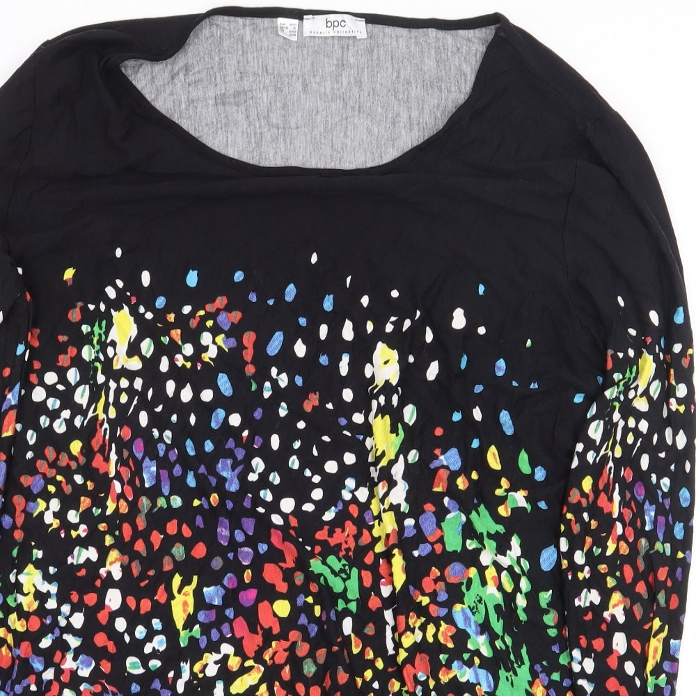 bonprix Womens Black Geometric Viscose Basic T-Shirt Size XL Boat Neck