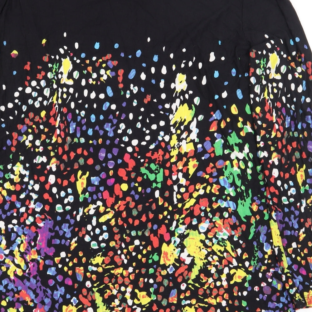 bonprix Womens Black Geometric Viscose Basic T-Shirt Size XL Boat Neck