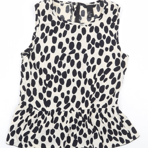 H&M Womens White Animal Print Viscose Basic Blouse Size 8 Boat Neck - Peplum