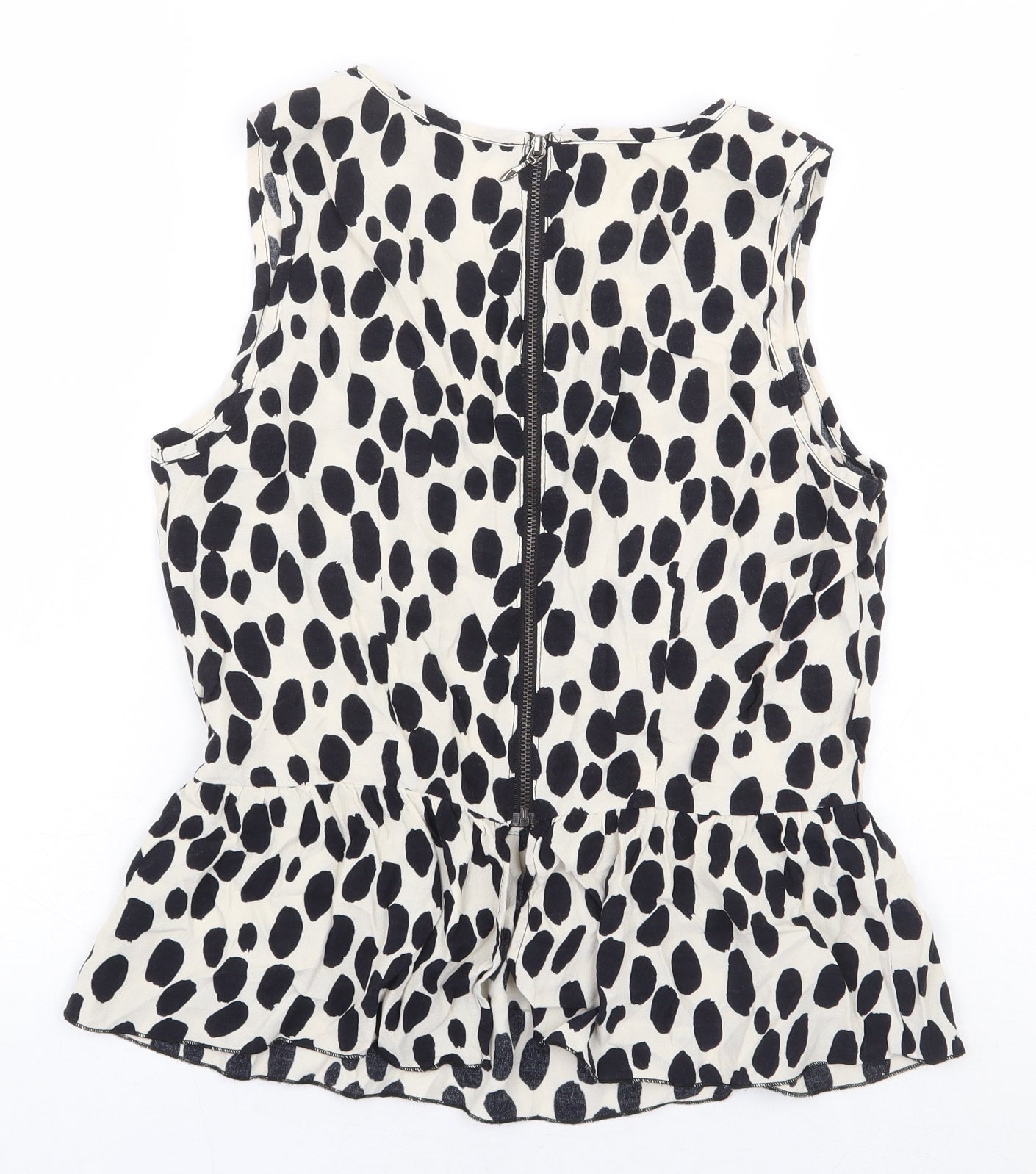 H&M Womens White Animal Print Viscose Basic Blouse Size 8 Boat Neck - Peplum