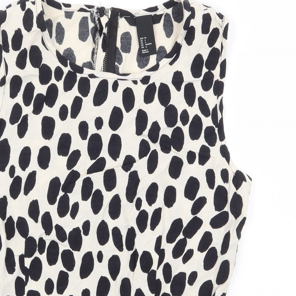 H&M Womens White Animal Print Viscose Basic Blouse Size 8 Boat Neck - Peplum