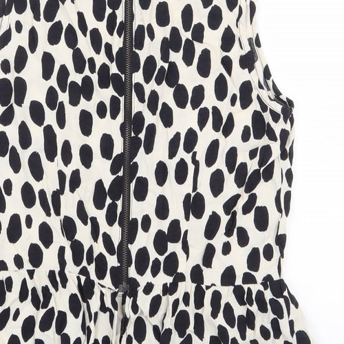 H&M Womens White Animal Print Viscose Basic Blouse Size 8 Boat Neck - Peplum