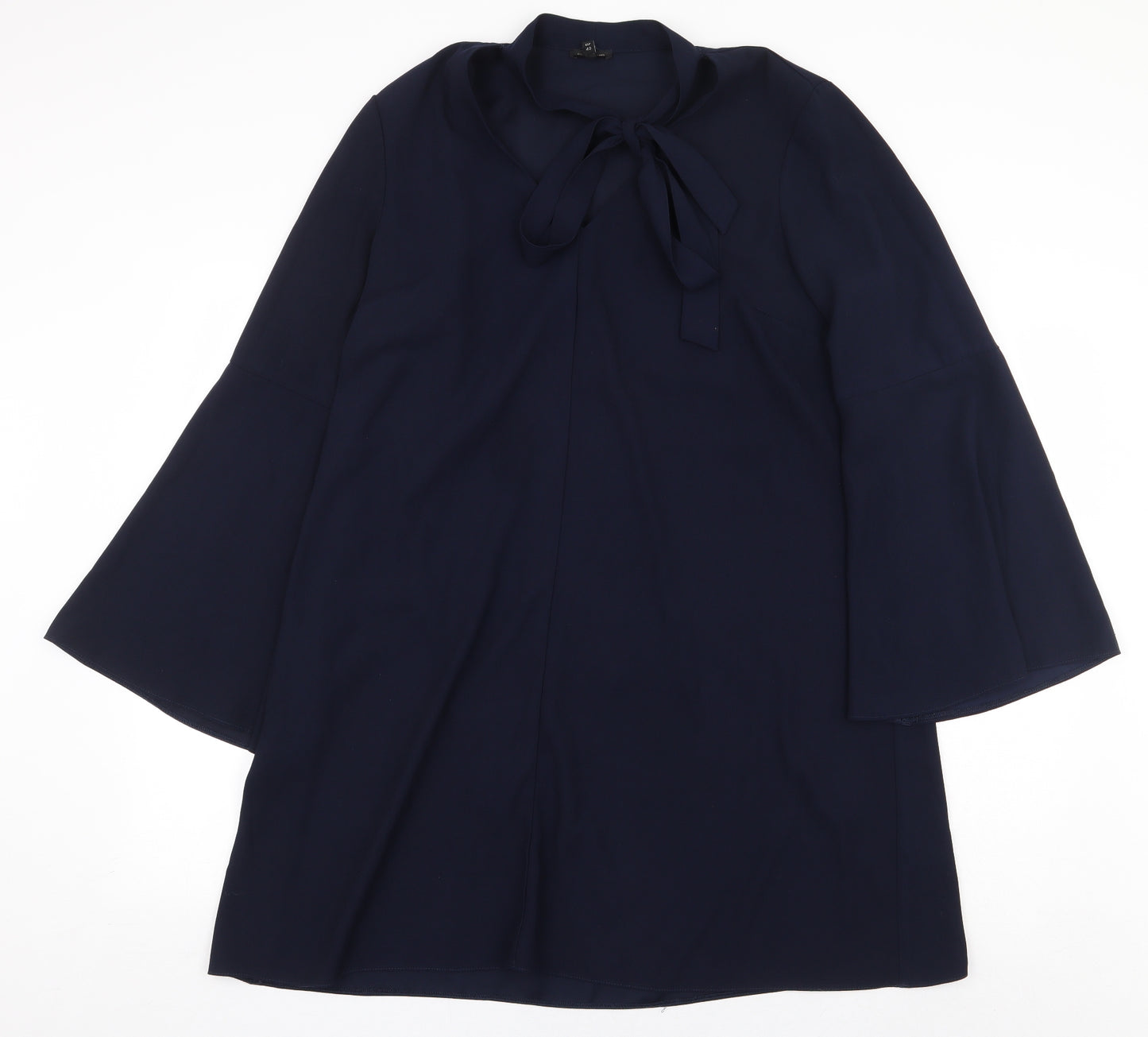 River Island Womens Blue Polyester Sheath Size 14 Mock Neck Tie