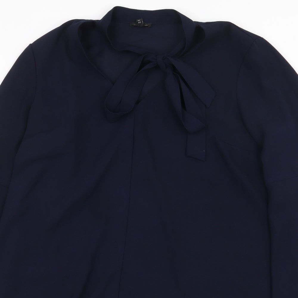 River Island Womens Blue Polyester Sheath Size 14 Mock Neck Tie