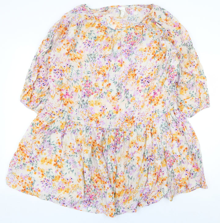 H&M Womens Multicoloured Floral Viscose A-Line Size S Boat Neck Pullover