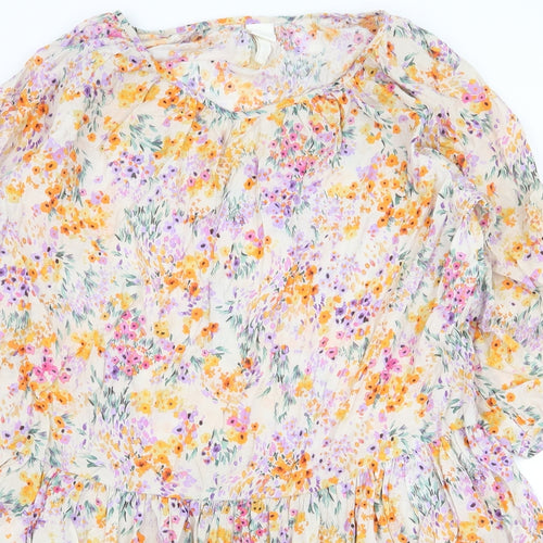 H&M Womens Multicoloured Floral Viscose A-Line Size S Boat Neck Pullover