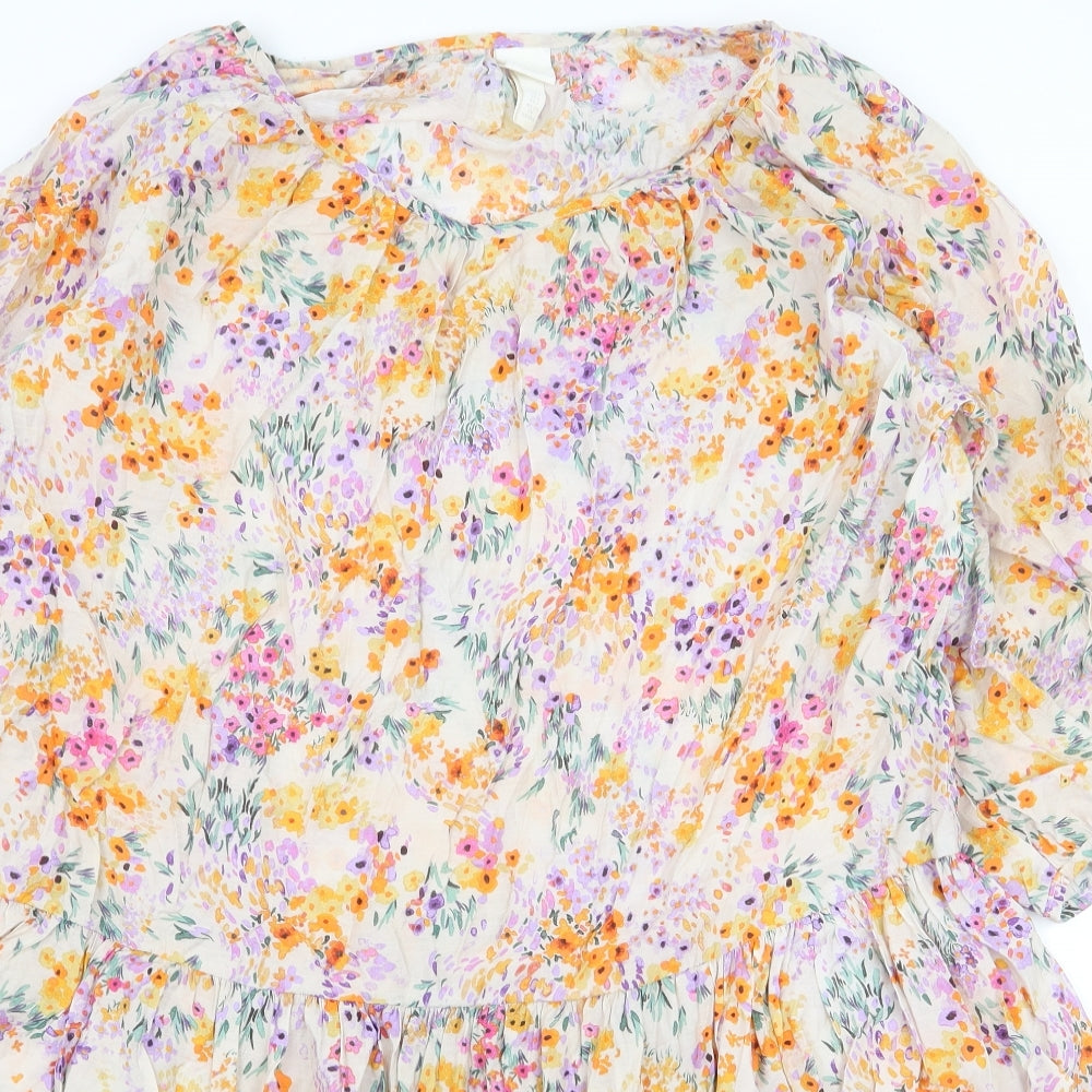 H&M Womens Multicoloured Floral Viscose A-Line Size S Boat Neck Pullover