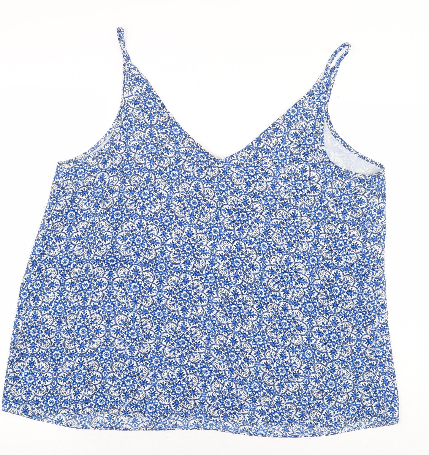 Papaya Womens Blue Geometric Polyester Basic Tank Size 18 V-Neck