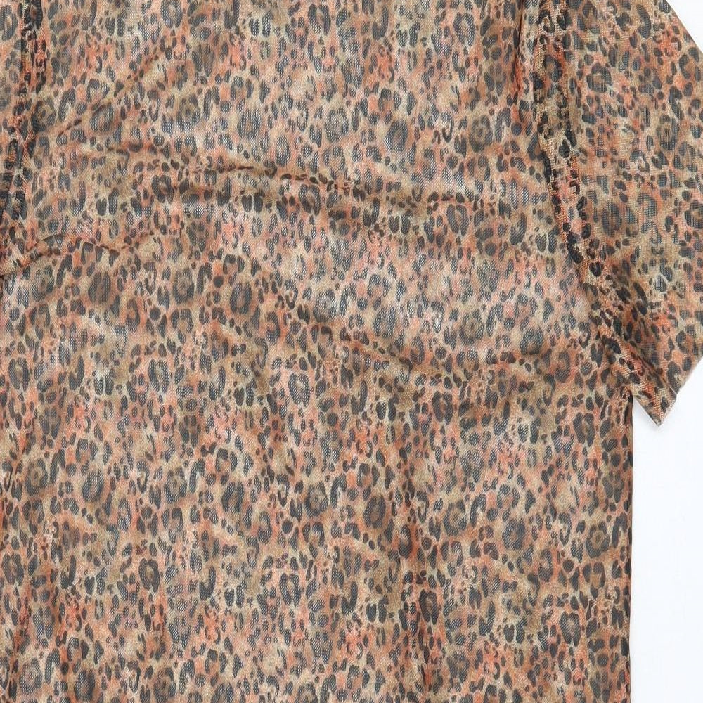 Primark Womens Brown Animal Print Polyester T-Shirt Dress Size 8 Round Neck Pullover - Leopard Print