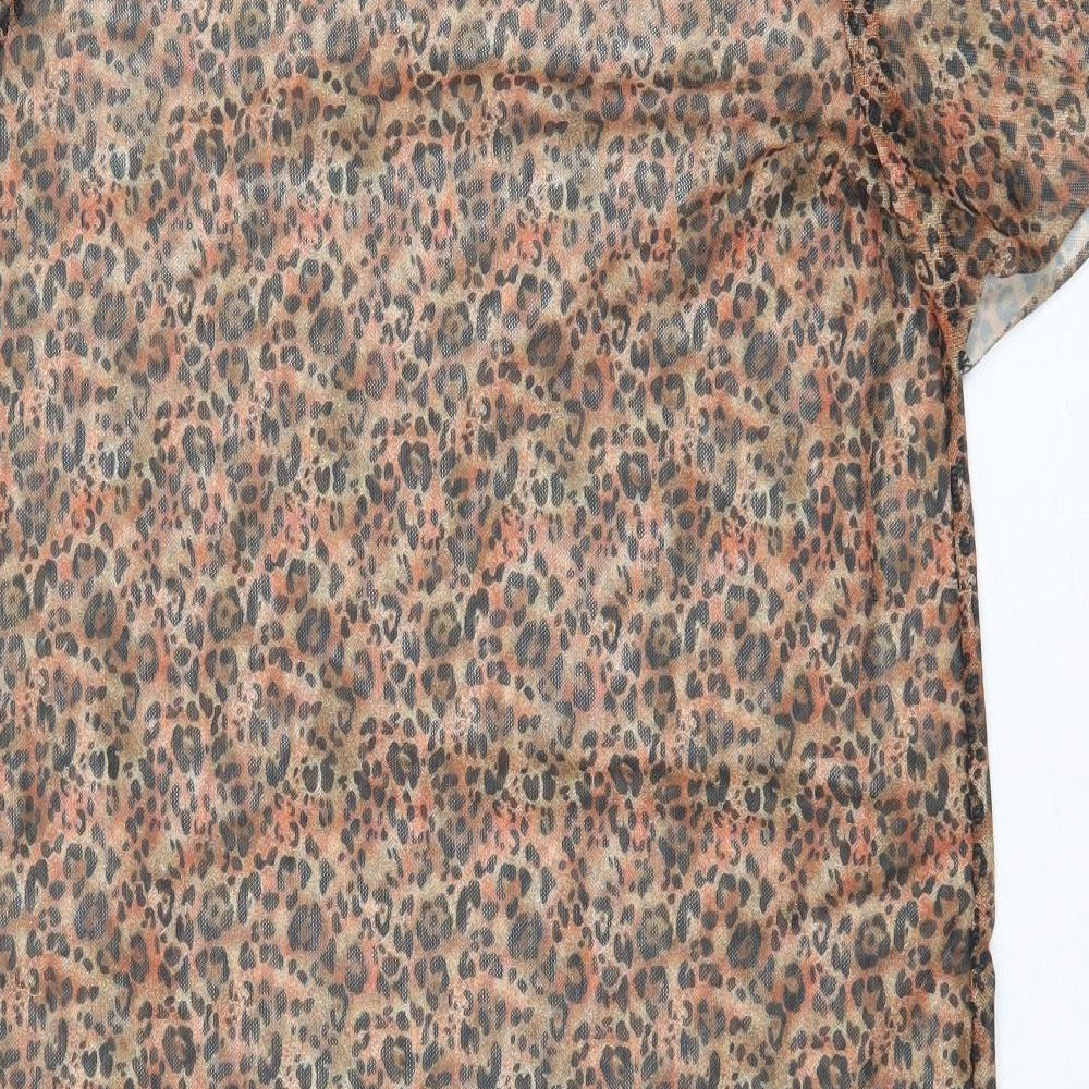 Primark Womens Brown Animal Print Polyester T-Shirt Dress Size 8 Round Neck Pullover - Leopard Print