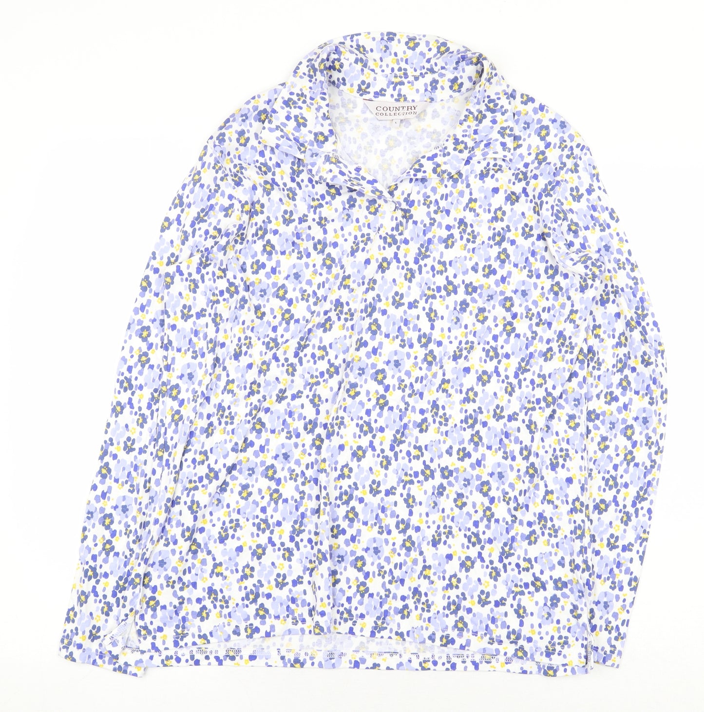 Country Collection Womens White Floral 100% Cotton Basic Blouse Size L Collared